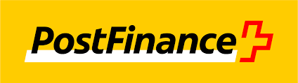 Logo de Postfinance. Postfinance écrit en noir sur fond jaune.