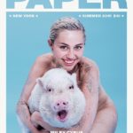 Couverture du magazine "Paper" avec Miley Cyrus qui pose nue avec sa truie.