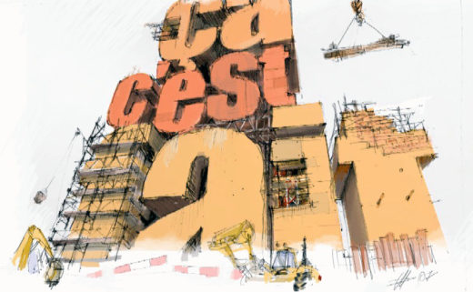 Logo de l'émission "Ca c'est fait" à la Radio Télévision Suisse. Il représente un bâtiment en construction qui écrit le titre de l'émission.