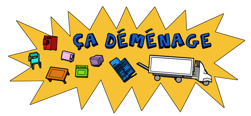 Logo de l'émission "Ça déménage" sur la Radio Télévision Suisse, présentée par Sarkis Ohanessian.