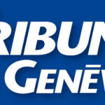 Logo de la Tribune de Genève. Le nom du journal est écrit en blanc sur fond bleu.