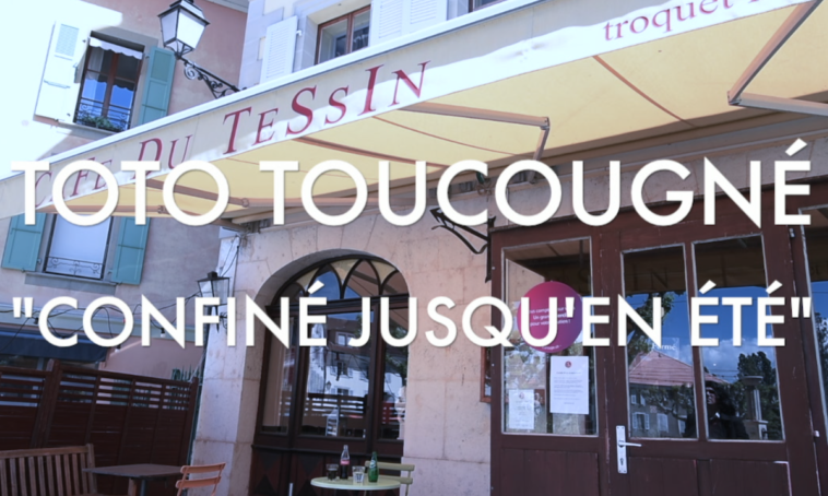 Titre du clip "Confiné jusqu'en été" de Toto Toucougné par Sarkis Ohanessian, parodie de "Lasciatemi Cantare" de Toto Cutugno.